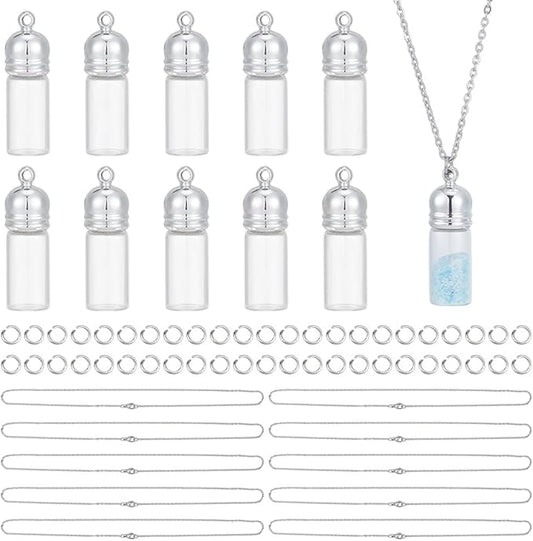 UNICRAFTALE 10 Sets Glass Vial Necklace Making Kit 17.7 Inch Glass Vial Pendant Necklace Wish Bottles Hourglass Memorial Keepsake Cremation Ashes Holder Memory Container for DIY