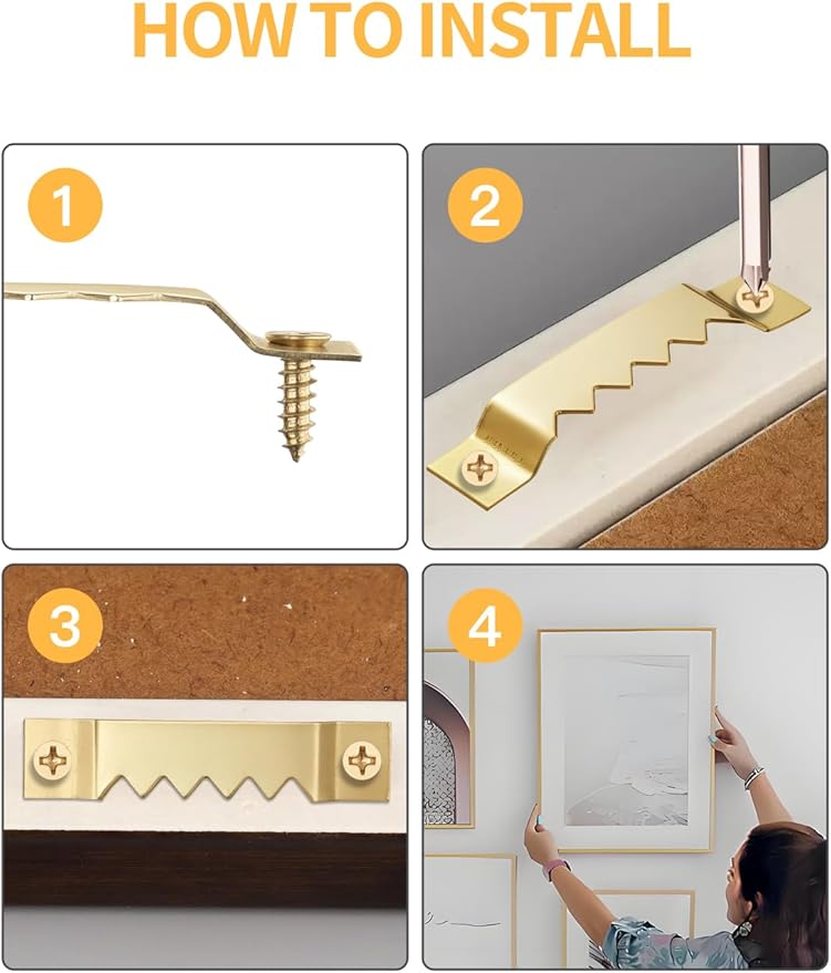 60 Pack Sawtooth Picture Hangers – Small & Heavy-Duty Wall Hanging Kit, 2 Sizes for Photo Frames, Art, Paintings, Canvas Hooks, and Picture Hanging Hardware Gold