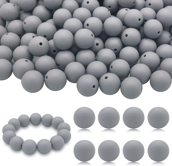 DIYOMR 100Pcs 15mm Dark Grey Round Silicone Beads for Jewelry Making