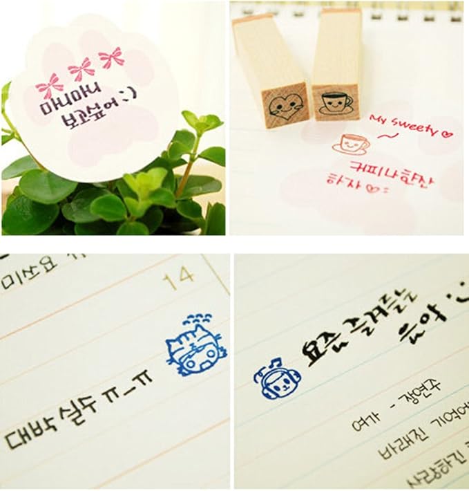 Diary Stamp Set,Wooden Rubber Signet for Children DIY Scrapbooking Card Making(25pcs,Happy Life)