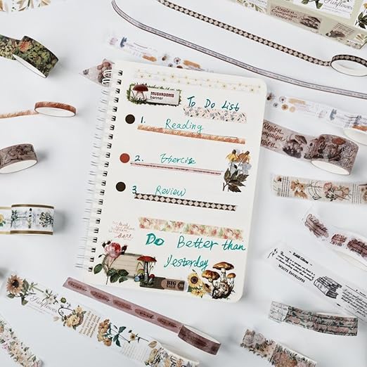 Vintage Washi Tape Set, 20 Rolls Forest Theme Washi Tape for Journaling, Decorative Tape for Junk Journal Supplies, Scrapbooking, Bullet Journaling