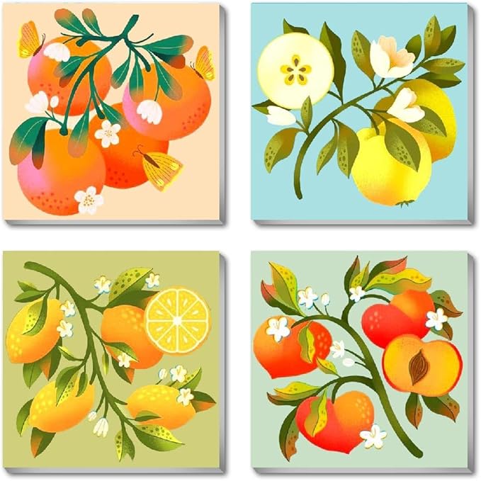 Canrichshop 4 Pack Framed DIY Paint by Numbers Kit for Adults Beginner,Fruit Oil Painting Easy Paint by Number with Canvas,Acrylic Paint Kit Arts and Crafts for Adults for Decor 8x8inch
