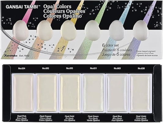 Kuretake GANSAI TAMBI OPAL COLORS, 6 colors set, Watercolor paint for Professional, for artists and crafters,Illustrations, Drawing, Lettering, Made in Japan
