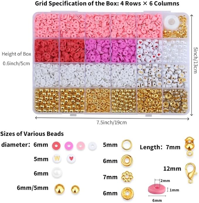 MAIBAOTA Red Clay Beads Kit for Bracelets Making Red Beads for Jewelry Making Friendship Bracelet Heishi Beads Kit for DIY Crafts (with Letter Gold Beads