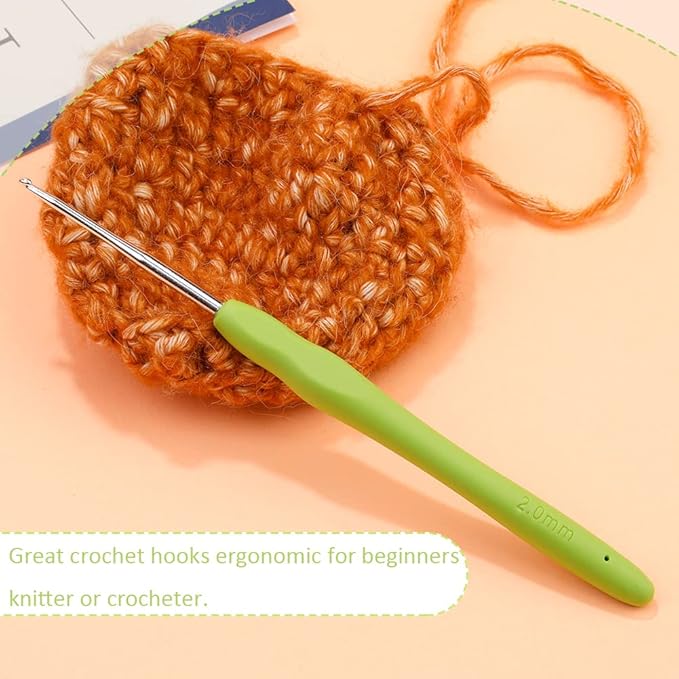 Crochet Hook, 2.0 mm Ergonomic Crochet Hook, Crochet Needles for Arthritic Hands, Knitting Needles with Soft Handle Beginners and Experienced Hobbyists (2.0 mm)