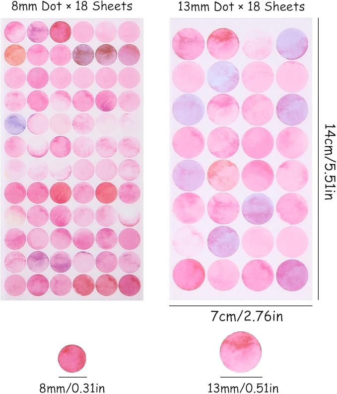 36 Sheets 1872 Pcs Washi Dot Stickers, 8mm/13mm Colorful Circles Stickers, Monet Garden Style Decorative Sticker Dots for Scrapbooking, Planners, Envelope, Crafting
