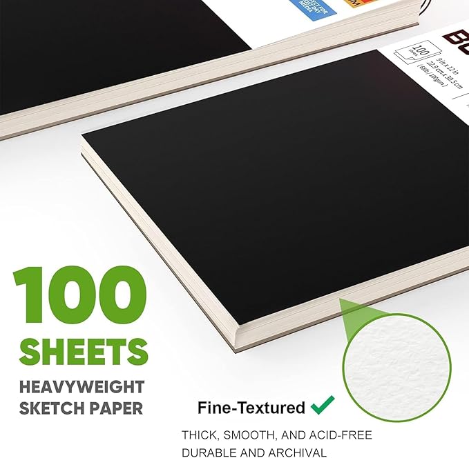 soucolor 9" x 12" sketch book, 100 sheets top spiral bound sketchbook with acid-free 68lb/100gsm drawing paper, art sketch pad for kids, adults & artist, professional art supplies for beginners