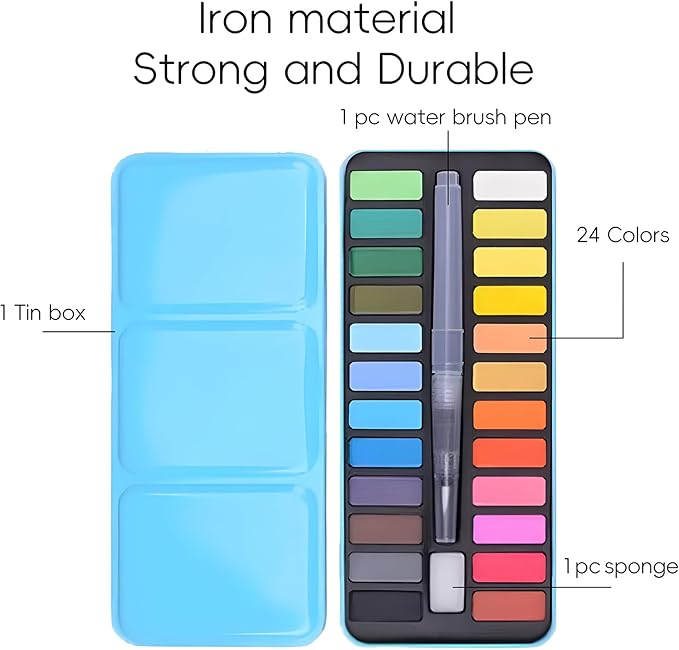 C&H&J COMPANY Supplies Watercolor Paint 24 Vibrant Colors - Lightweight and Portable - Perfect for Budding Hobbyists and Professional Artists