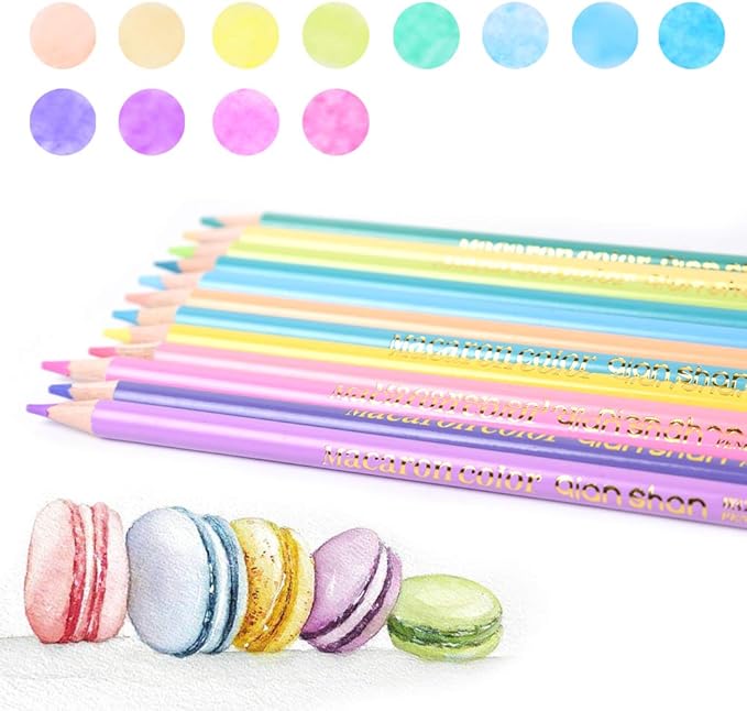 qianshan 12 Macaron Colors watercolor pencils - Water Soluble Pre-sharpened Wooden Colored Pencil Set for Adults Coloring Books Drawing Sketching Art Supplies, No Duplicates
