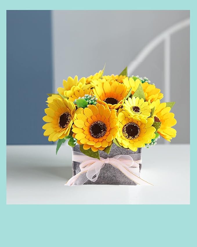 BAZIMA DIY Felt Flower Art Craft Kit, Sunflower Pot Bonsai Kit, Floral Gifts, Beginner Craft Kit, Arrange Pre-Cut Flowers and Foliage