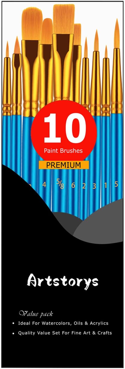 Paint Brush Set, 10 Pcs Paint Brushes for Acrylic Painting, Round Pointed Tip Detail Small Paint Brush for Oil Watercolor Canvas Face Body Boards Rock, Adult Drawing Arts Crafts Supplies, Blue