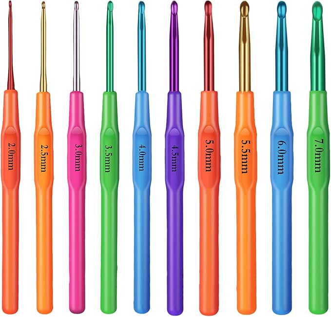 Crochet Hooks 10pcs Crochet Hook Set, Ergonomic Handle Crochet Hooks, Colorful Soft Handle Knitting Needles, Suitable for Beginners and Experienced Crochet Lovers(Full Set)