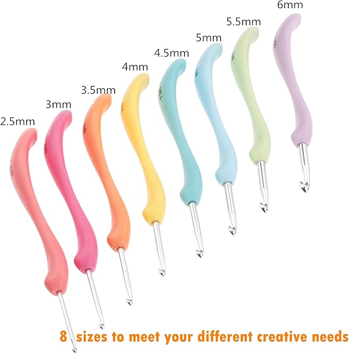 Crochet Hooks Set,Large Handle Ergonomic Grip Crochet Hook, 8PCS Aluminum Smooth Knitting Hook Needles for Arthritic Hands