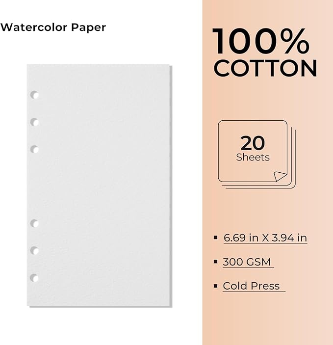 Travel Watercolor Sketchbook Set - 6.7x3.9 in 100% Cotton Cold Press 20 Sheets Binder Art Journal with 36-Well Empty Ceramic Paint Palette & 2 Travel Watercolor Brushes for Artists Outdoor Painting