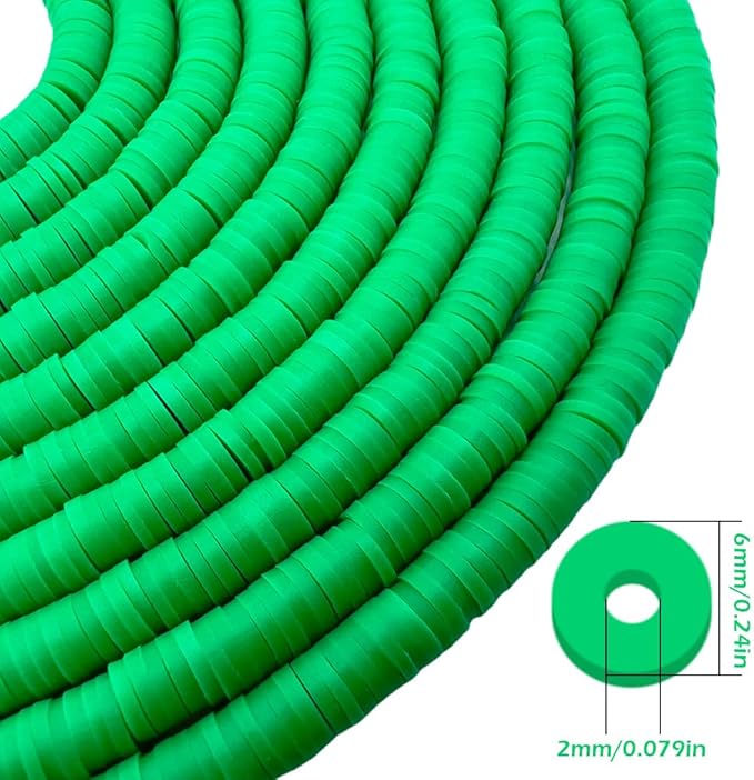 10 Strands Green Clay Beads for Friendship Bracelets, Heishi Beads for Bracelet Stack, Flat Spacers for Jewelry Making (Green)