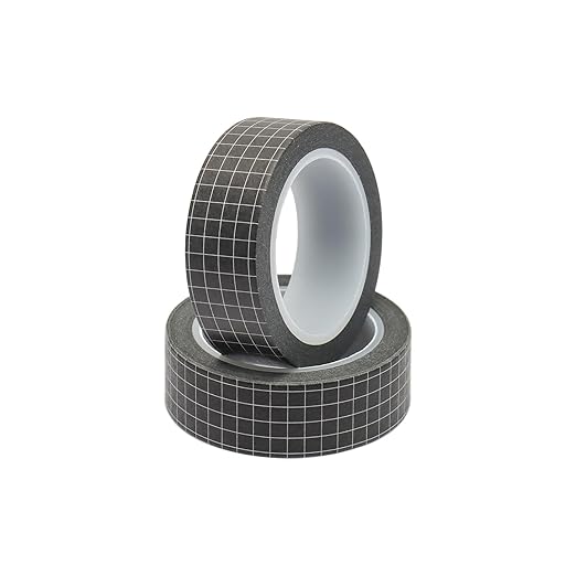 Mogoostry 2 Rolls Grid Washi Tapes 0.6inch Width Black Plaid Adhesive Paper Decorative Masking Tapes for DIY Craft Party Decor Gift Wrapping Box Label