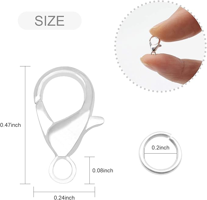 Lobster Claw Clasps, 300 Pcs 12mm Bracelet Closures with Jump Rings for Jewelry Making DIY Keychain Necklace by FENGWANGLI(Silver)