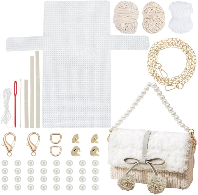 WADORN DIY Knitting Crochet Handbags Kit, Mesh Plastic Canvas Kit for Shoulder Bags DIY Knitting Crochet Crossbody Bag Materials Handmade Purse Stitching Set for Crafting Embroidery Projects, Linen