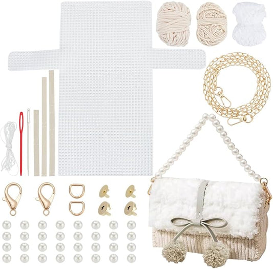 WADORN DIY Knitting Crochet Handbags Kit, Mesh Plastic Canvas Kit for Shoulder Bags DIY Knitting Crochet Crossbody Bag Materials Handmade Purse Stitching Set for Crafting Embroidery Projects, Linen