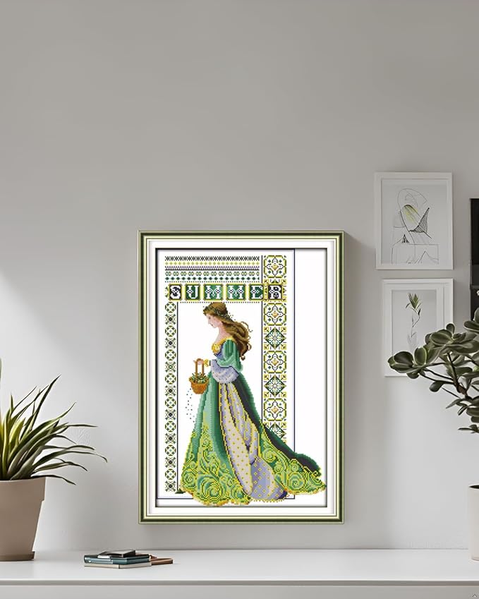 CaptainCrafts Cross Stitch Stamped Cross Stitch Kits Pre-Printed 11CT Cloth Embroidery Kit Needlecrafts (Summer Angel, Preprint Stamped 11CT)