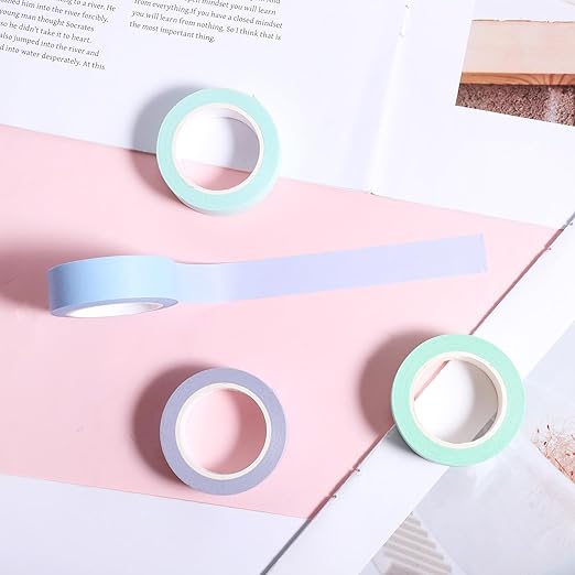 4 Roll Solid Color Washi Tape, 32 Ft X 0.59" Mint Green Powder Blue Purple and Blue Washi Tape Set Low Tack Tapes Masking Self-Adhesive Tapes for Packaging Journals Scrapbooks Diy Crafts Gifts