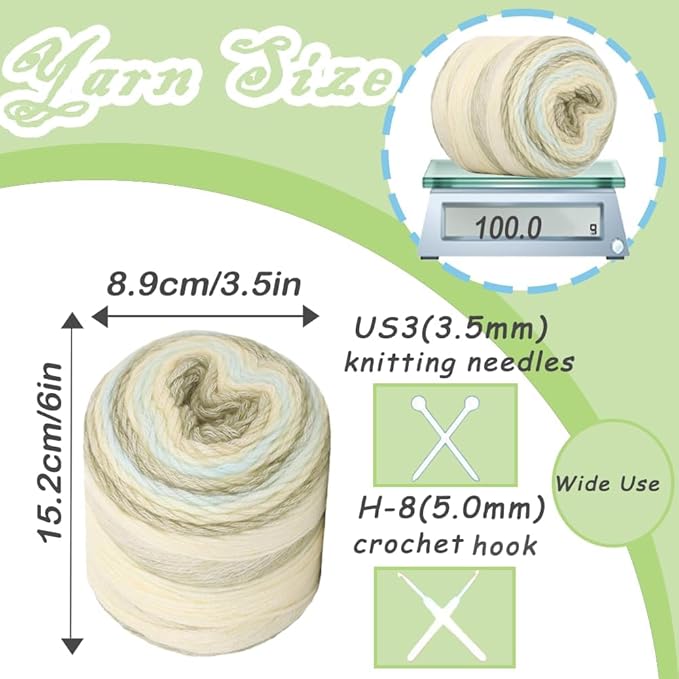 Yarniss Gradient Cake Yarn for Crocheting,Vibrant Cake Yarns 4 ×100g(3.52 oz),Soft Rainbw Cotton Yarn for Knitting-Green Gradient