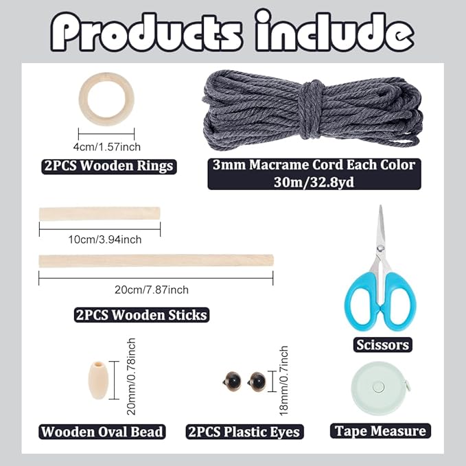 ORIGACH DIY Macrame Owl Wall Hanging Tapestry Kit Grey Cotton Handmade Macrame Owl Kit with Video Tutorials Boho Macrame Wall Hanging Decor Woven Ornament Gift for Bedroom Living Room