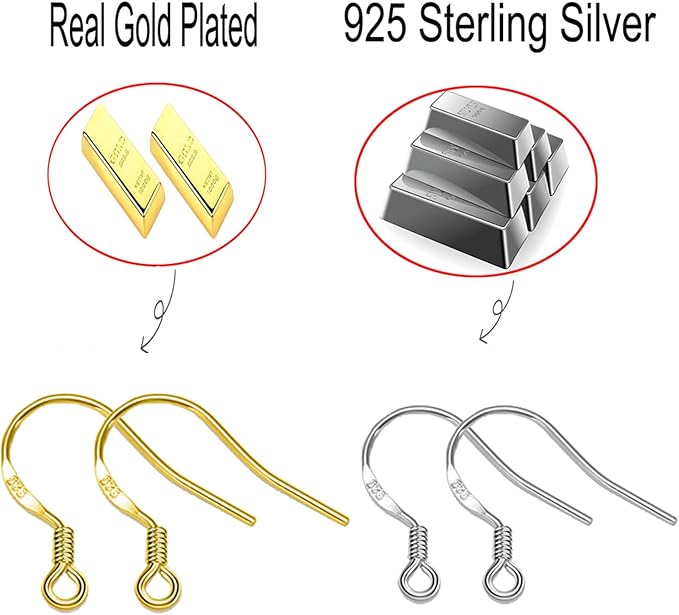 gold earring hooks 80 pcs/40 pairs, ear wires fish hooks, 240pcs hypo-allergenic jewelry findings parts with jump rings and clear silicone earring backs stoppers for diy jewelry making (14k gold)