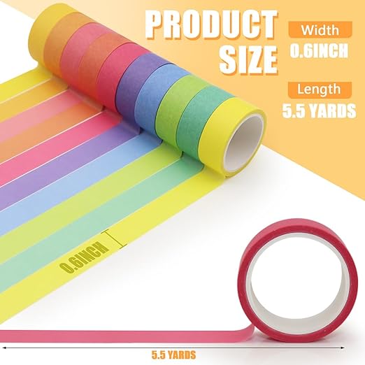 Washi Tape Set 20 Rolls - 15 mm Rainbow Colors Decorative Tape for Bullet Journal, Planner, DIY Arts Crafts, Scrapbooking, Holiday Decoration