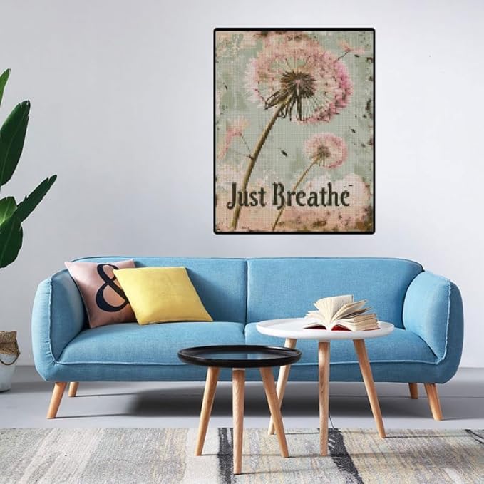 mybisymqq stamping cross stitch kit just breathe, counting cross stitch kit for adult beginners, full line diy cross stitch stitching kit for home decor cross stitch patterns 11.8x15.7 inches