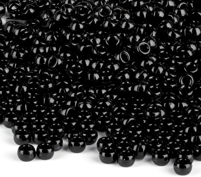 1000Pcs 9mm Black Plastic Pony Beads for Friendship Bracelets, Hair Beads, Crafts