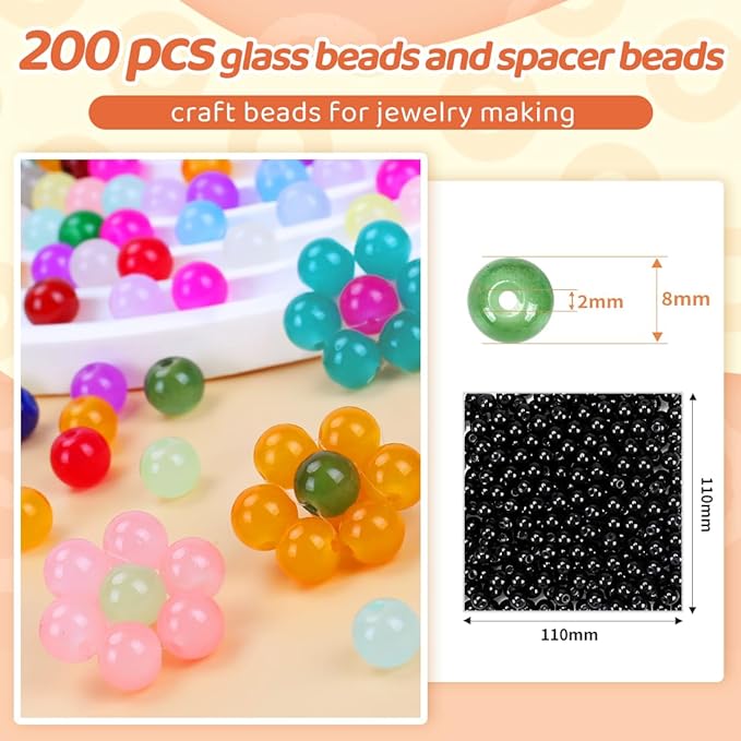 Black Glass Beads for Crafts– Bright Color 8mm Crystal Glass Beads for Bracelets, Necklace & DIY Crafts