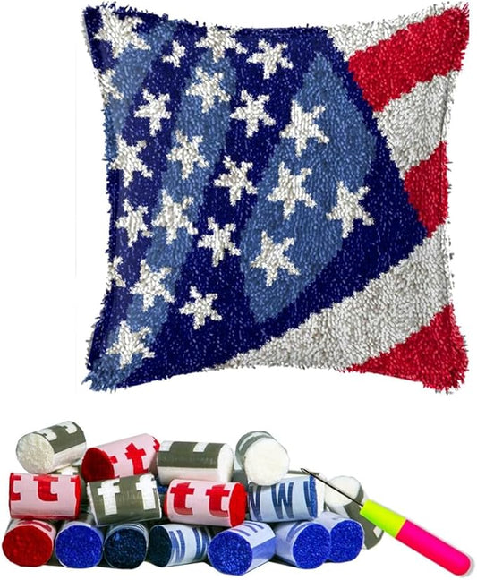 DL-YTG Latch Hook Kits Pillow National Flag Crochet Yarn Cushion Colour Printed Canvas Rug Needlework DIY Pillowcase Hook and Latch Kit Arts Crafts Christmas Home Sofa Decoration 42x42cm/16X16in