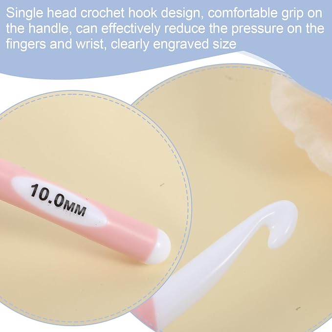 10mm Large Size Crochet with Ergonomiv Handle, Long Rubber Handle Crochet Hook, Knitting Giant Crochet Hooks for Chunky Yarn, Scarf, DIY, Wool Products(10mm)