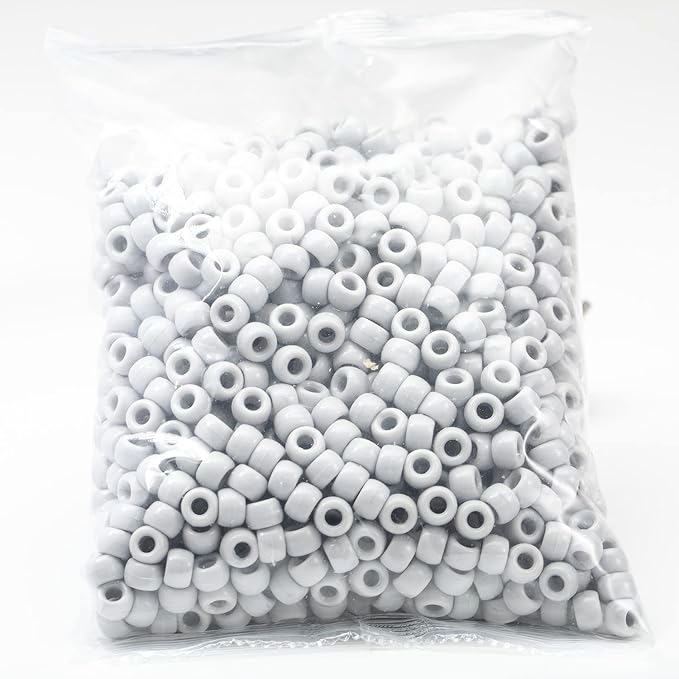 Gxueshan 1000 Pcs Acrylic Pony Beads 6x9mm Gray Bulk Plastic Beads for Bracelets Making Kandi Beads