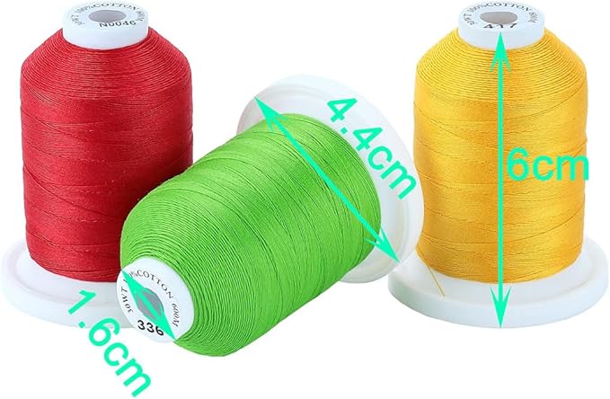 New brothread - 18 Options - Multi-Purpose 100% Mercerized Cotton Threads 50S/3 600M(660Y) Each Spool for Quilting, Serger, Sewing and Embroidery - 12 Bright Colors