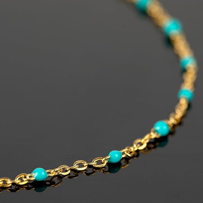 UMAOKANG 33ft/10m Turquoise Enamel Bead Chains for Jewelry Making Gold Plated Stainless Steel Jewelry Chain Roll