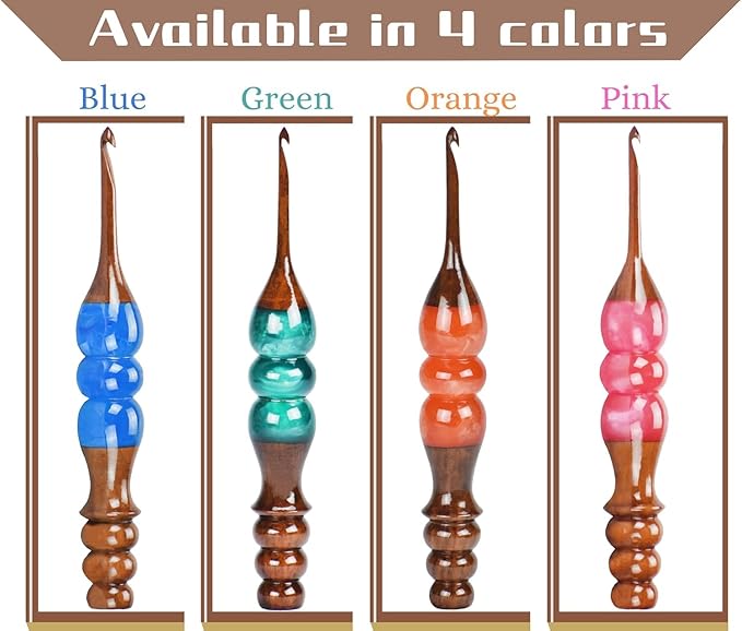 Wooden Crochet Hooks Set for Arthritic Hands | Ergonomic Soft Grip - Resin Mix Indian Rosewood Crochet Hook Set for Crocheting & Knitting (Green, Set of 7)
