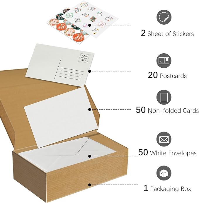 50 Blank Watercolor Cards with Envelopes 4"x6", 20 Watercolor Postcards 4"x6" 140lb/300gsm 100% Cotton Water color Acid-Free Paintable DIY Greeting Card Set