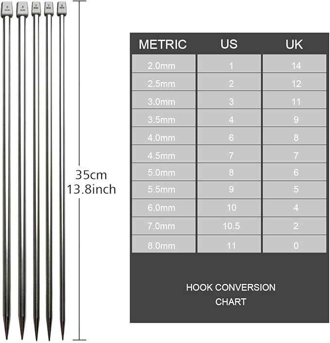 KOKNIT 13.5'' Knitting Needle Set, 22PCS 2mm(B)-8mm(L) Straight Lightweight Single Pointed Stainless Sweater Needles Set with Teel Slocking Stitch Makers
