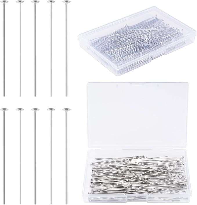 200 Pcs 50mm Straight Head Pins for Craft Earring Bracelet Necklace Pendant DIY Jewelry Making, Platinum Color