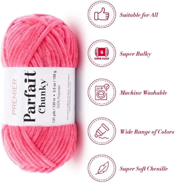 Premier Yarns Parfait Chunky Chenille Yarn 3.5 Oz 6 Super Bulky Weight 3 Pack Bundle with Bella's Stitch Place Holders (Hibiscus)