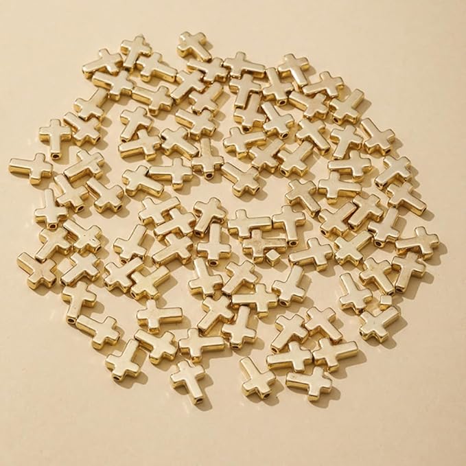 SHBAIWENTONG 400PCS Cross Beads for Jewelry Making Gold and Silver CCB Plastic Charms Separate Box Bulk DIY Craft Set