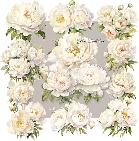 CATaireen Vintage Junk Journal Items Kit Pre Cut Paper Cards Cutout Cardstock Art Aesthetic Decor Hollow Out Craft Elements Small Embellishments Supplies for Adults Scrapbook Pack (Floral White)