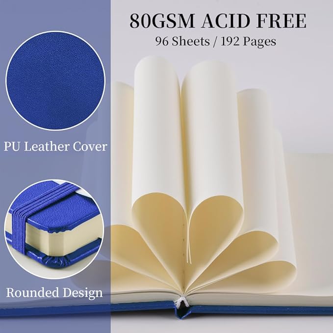 Square 5x5 inches 80gsm 96sheets/192 Pages Notebooks Blank Sketchbooks Travel Journal Pocket Hardcover Paint Writing Diary Memo Planner PU Leather Cover. Sapphire Blue