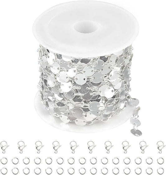 Jabogrii 5 Meters Silver Circle Sequin Jewelry Making Chains DIY Necklace Bracelet Copper Chain for Jewelry Making Round Chain Link Roll