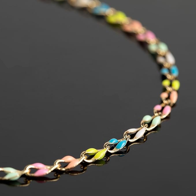 Mixed Color Enamel Cable Rolo Chains Bulk Oil Drip Rainbow Necklace Bracelet DIY Jewelry Making Supplies Gold Plated Brass Chain Roll
