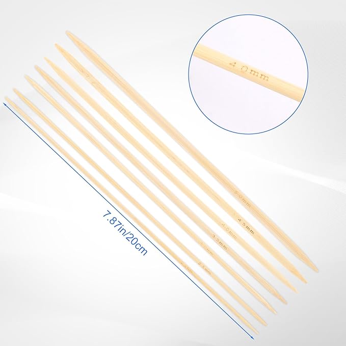 35pcs Bamboo Wooden Double Pointed Knitting Needles Set, 7 Sizes 2.0mm to 5.0mm Straight Knitting Needles Kit for Beginners Making Sweater Scarf Sock Weave