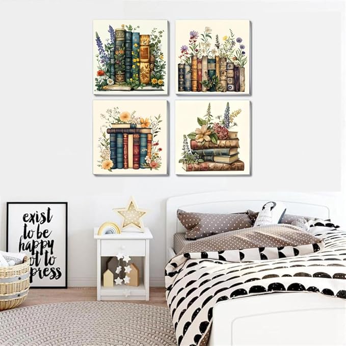 Fotasmua 4 Pack Framed Paint by Numbers for Adult, Book Paint by Numbers Kit for Adults Kids, DIY Flowers Acrylic Painting on Canvas for Home Wall Art Decor 8 x 8 Inch