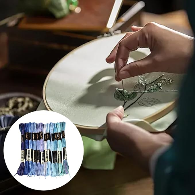 12 Skeins 105 Yards Blue Embroidery Thread Variegated Cross Stitch Floss Bulk 6 Ply Polyester Yarn Colorful Friendship Bracelet String for Sewing Making Needlecraft Knitting Stitching DIY